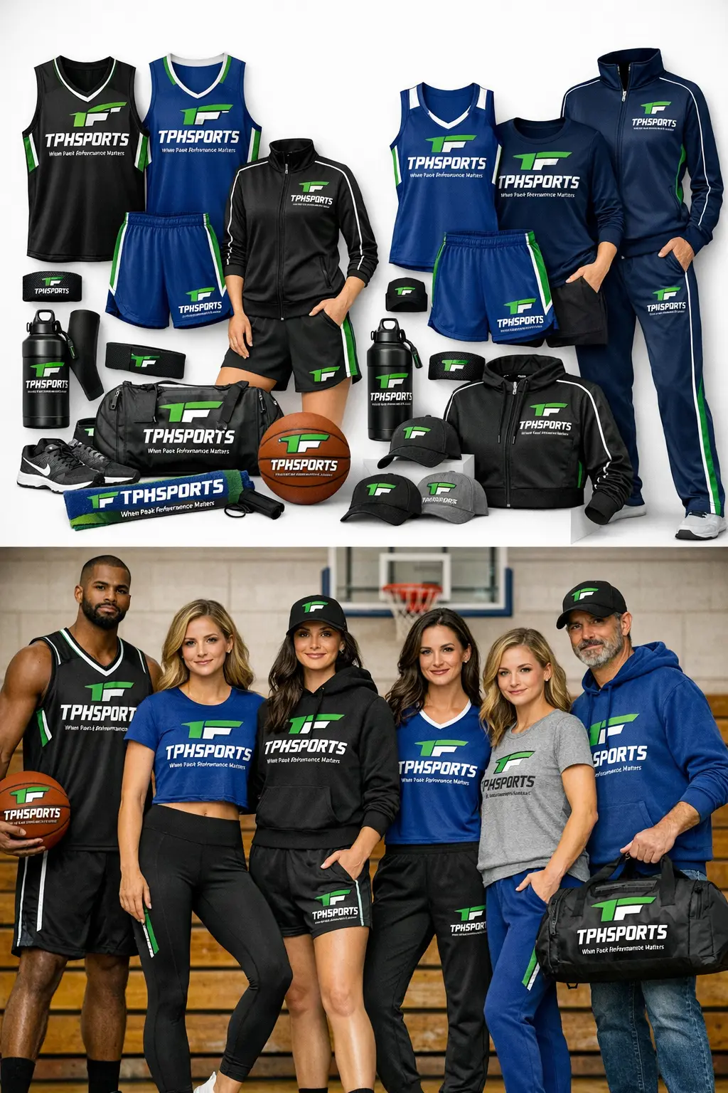 Coaches and athletes wearing branded TPH Sports team apparel and carrying team bags